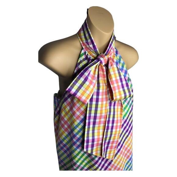 J.Crew Colorful Gingham Tie Sleeveless Shift Dress Size 0 - Picture 2 of 8